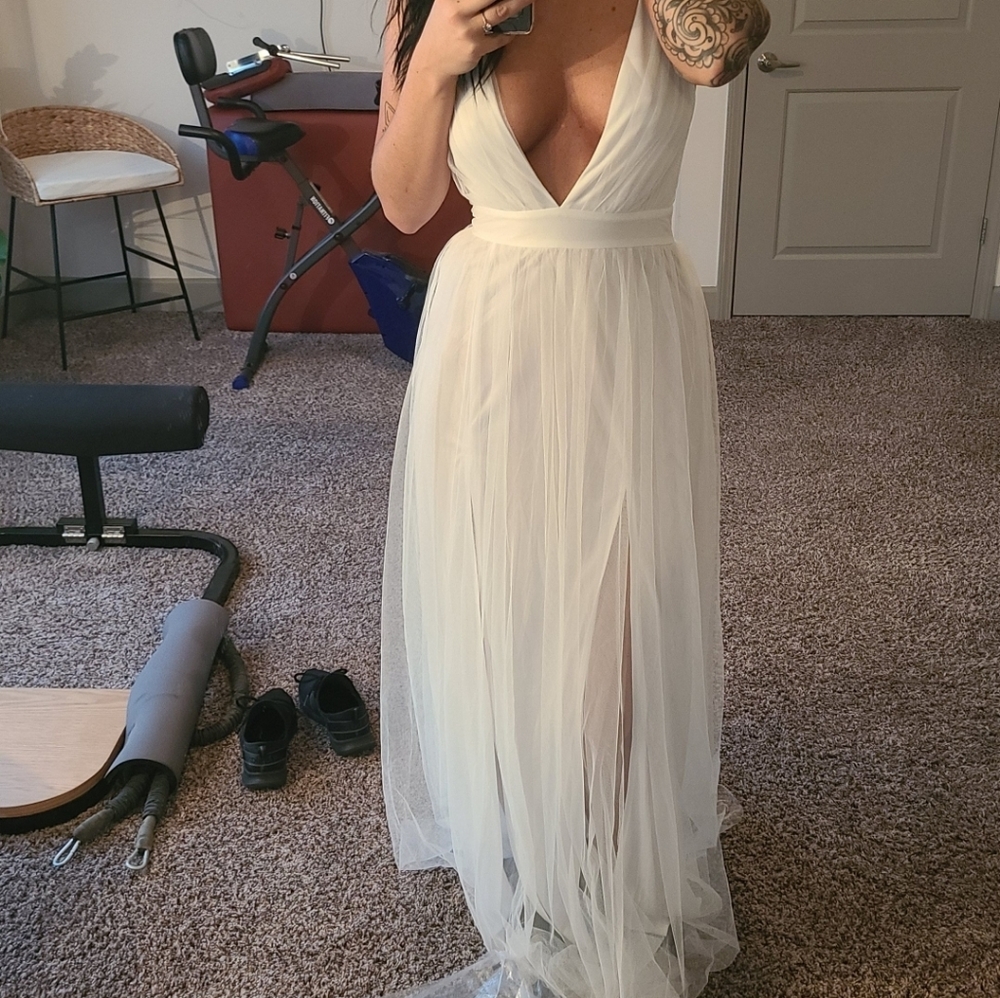 White A line Maxi dress.